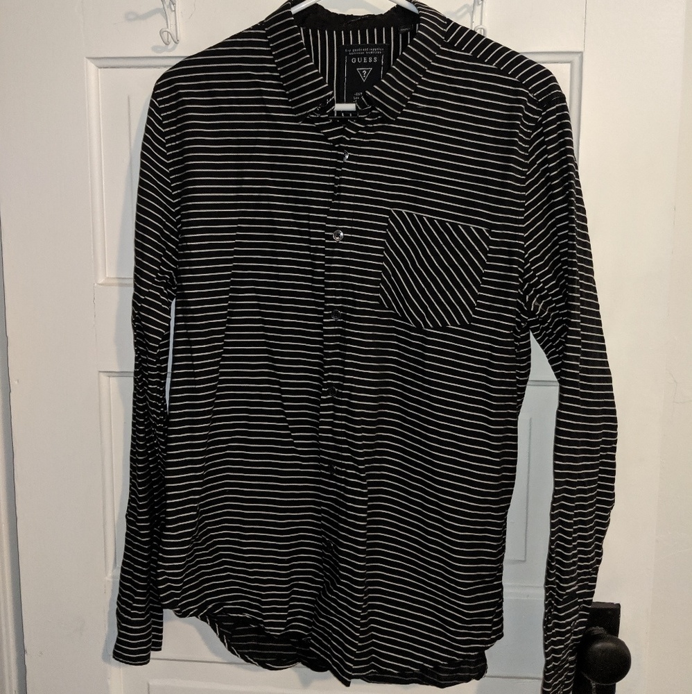Guess Men's black and white stripes button down